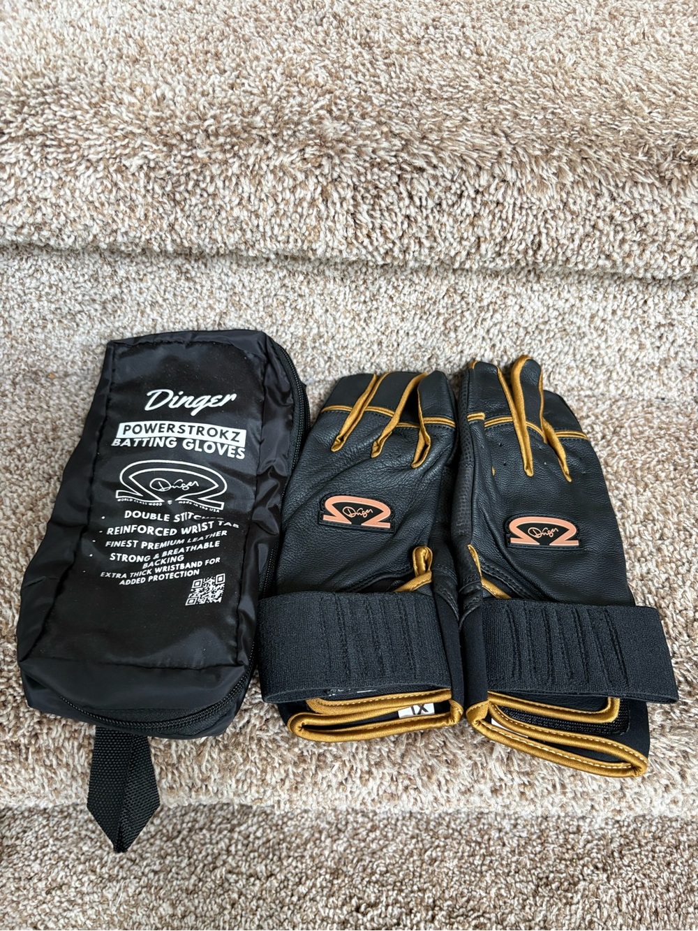 Dinger Power Strokz Adult Batting Leather Gloves in Black